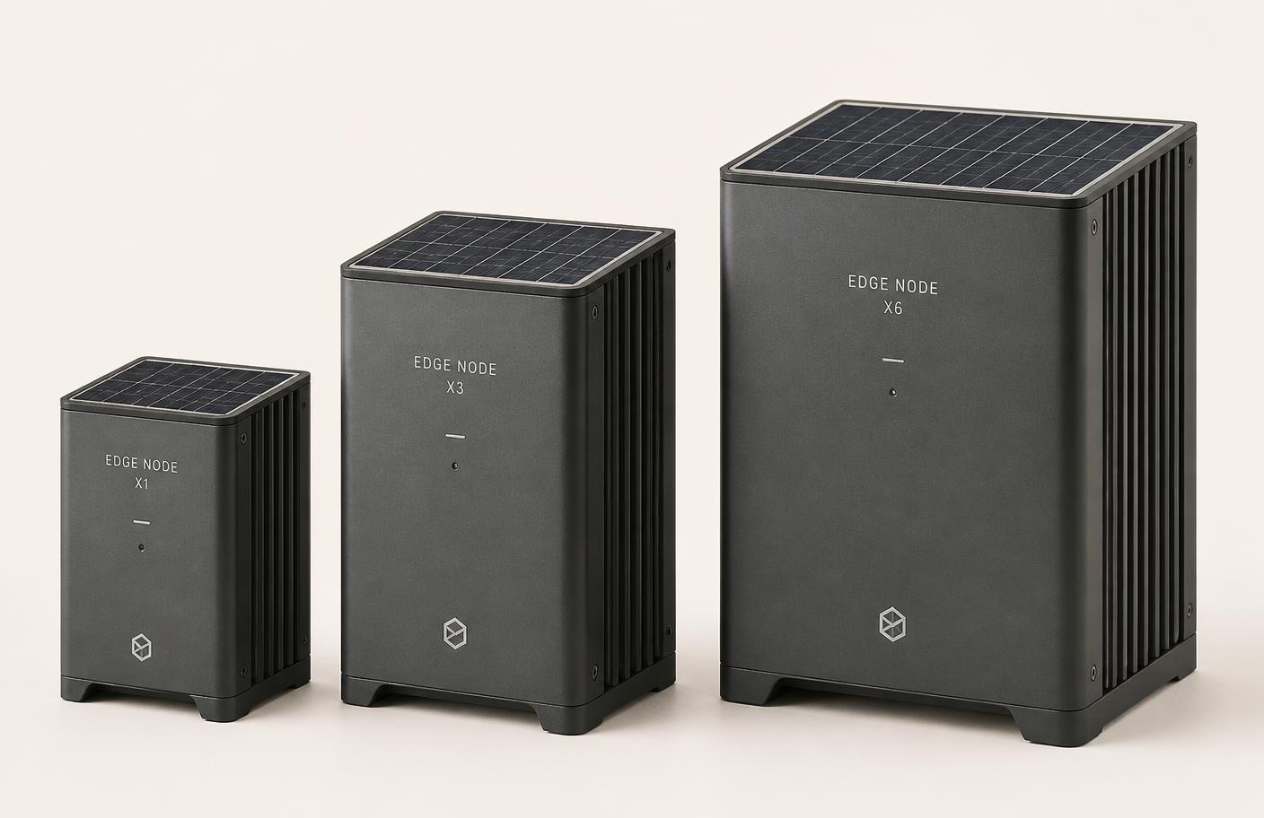 Three sizes of modular solar-powered AI edge node side by side